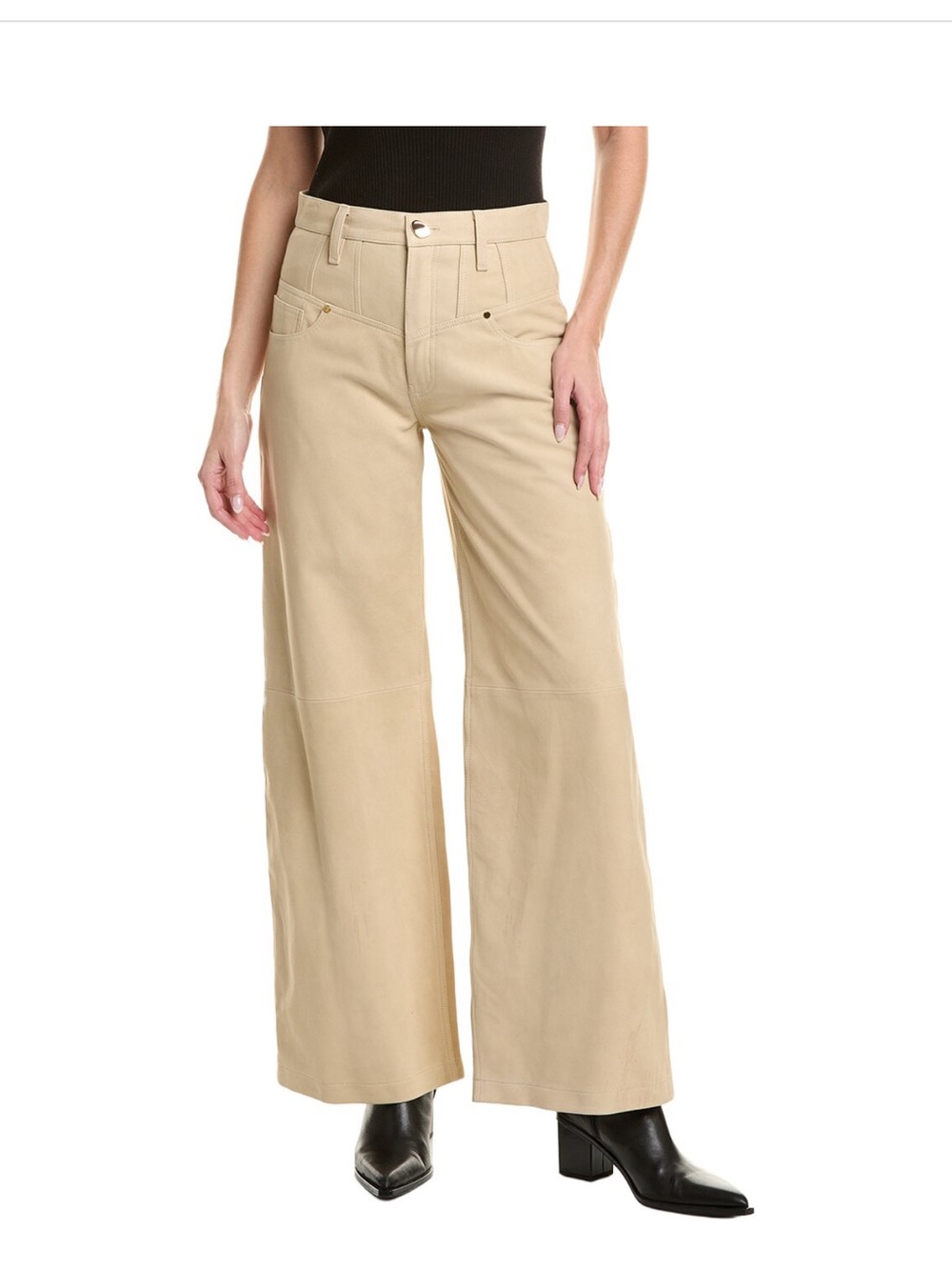 Hudson Wide Leg High-Rise and Suede Pants in Beige